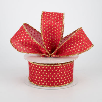 1.5" Swiss Dots Ribbon: Red & Gold (10 Yards)