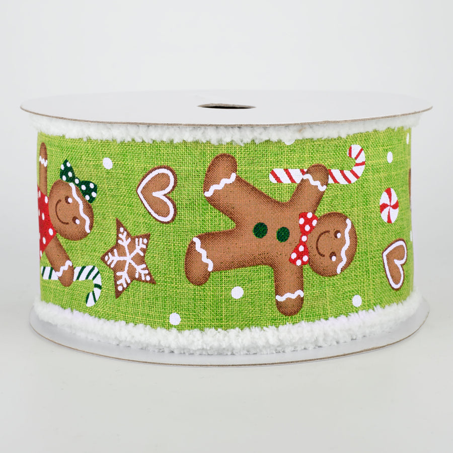 2.5" Chenille Edge Gingerbread Ribbon: Fresh Green (10 Yards)