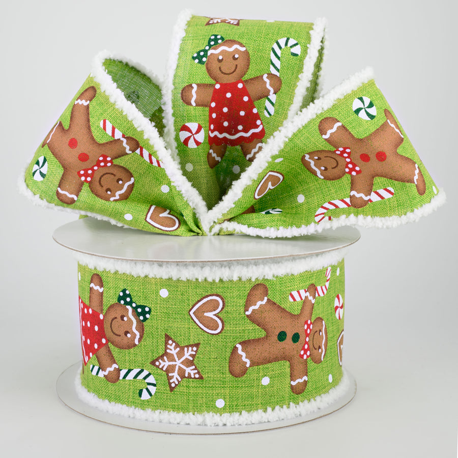 2.5" Chenille Edge Gingerbread Ribbon: Fresh Green (10 Yards)