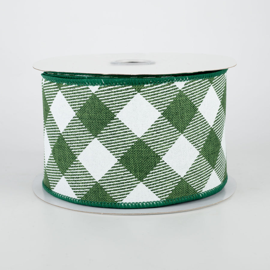 2.5" Diagonal Check Ribbon: Emerald Green & White (10 Yards)