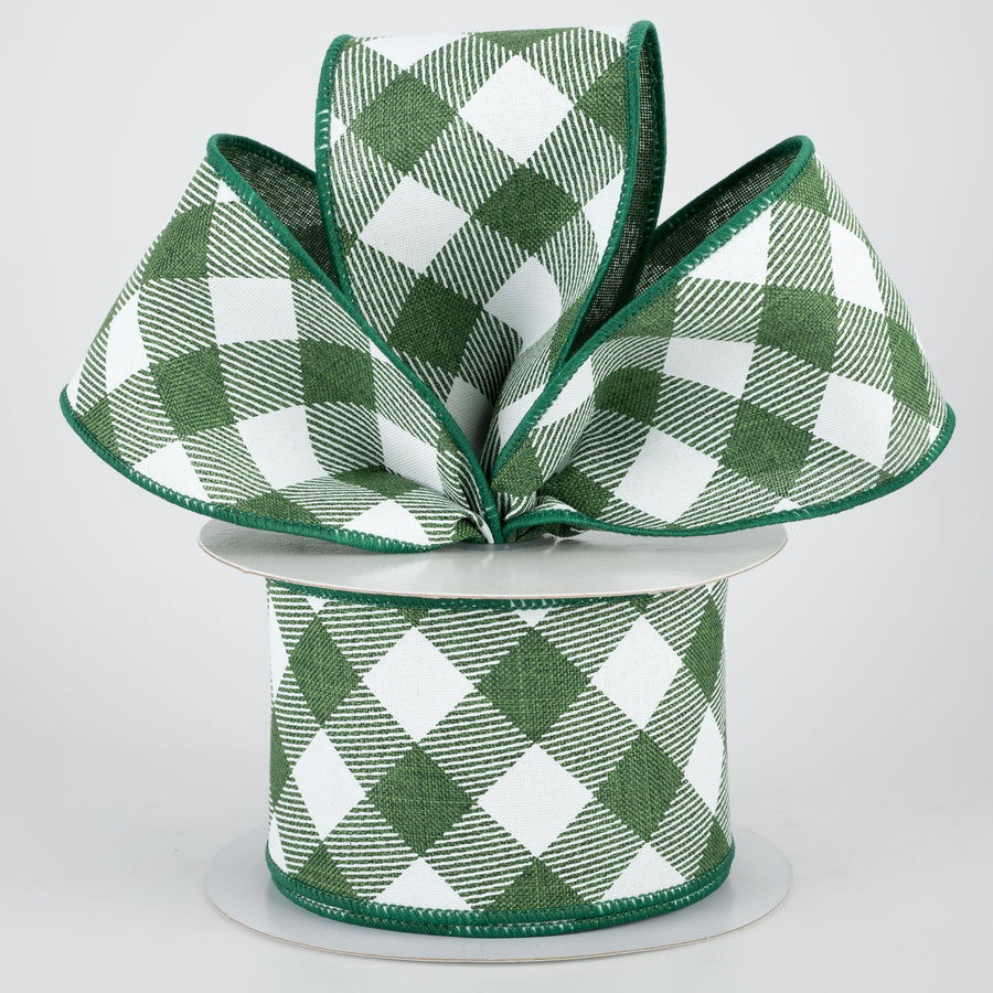 2.5" Diagonal Check Ribbon: Emerald Green & White (10 Yards)