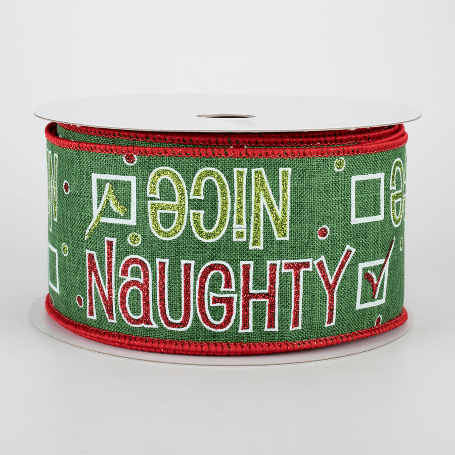 2.5" Naughty Or Nice Ribbon: Emerald, Green, Red, White (10 Yards)