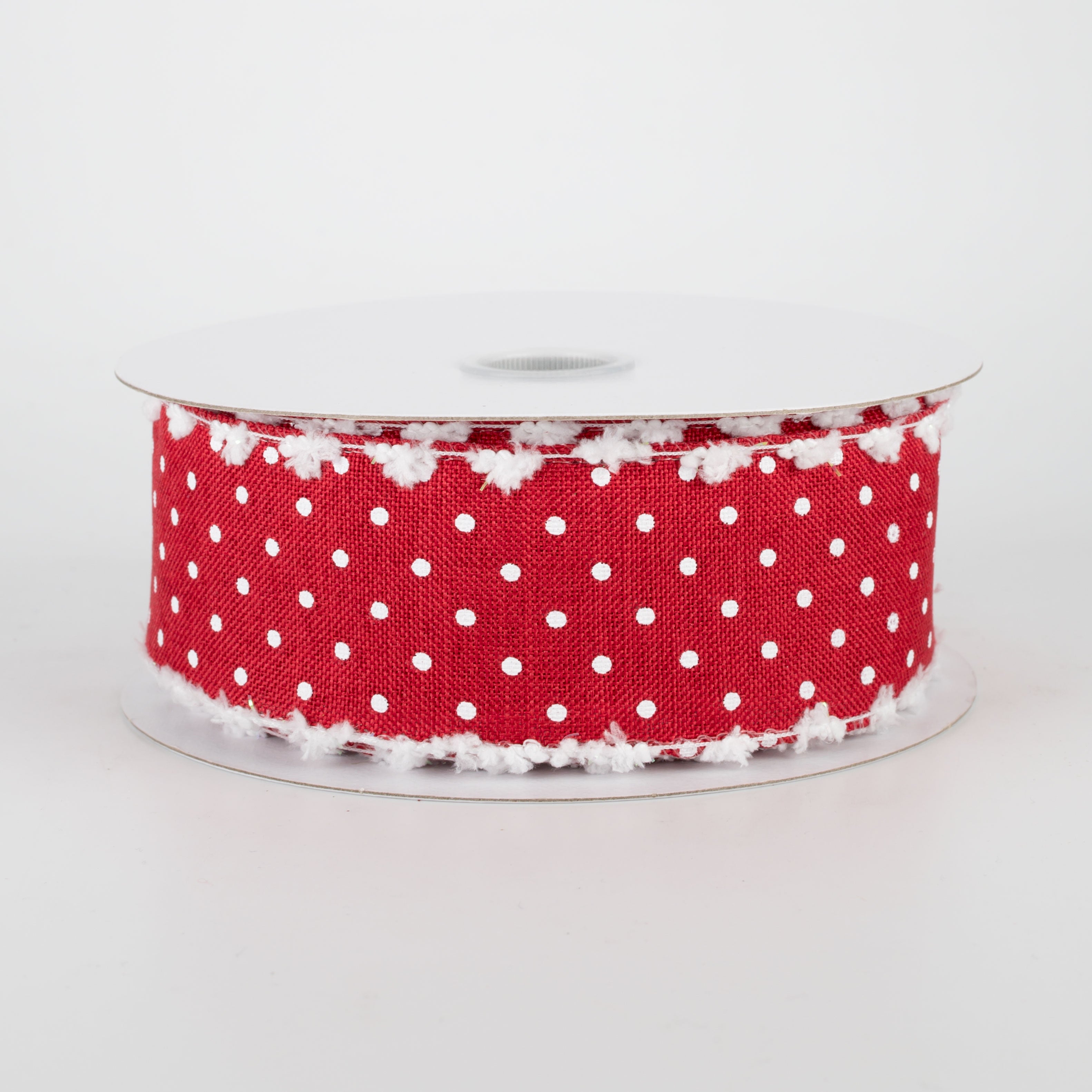 1.5" Swiss Dot Snow Edge Ribbon: Red & White (10 Yards)