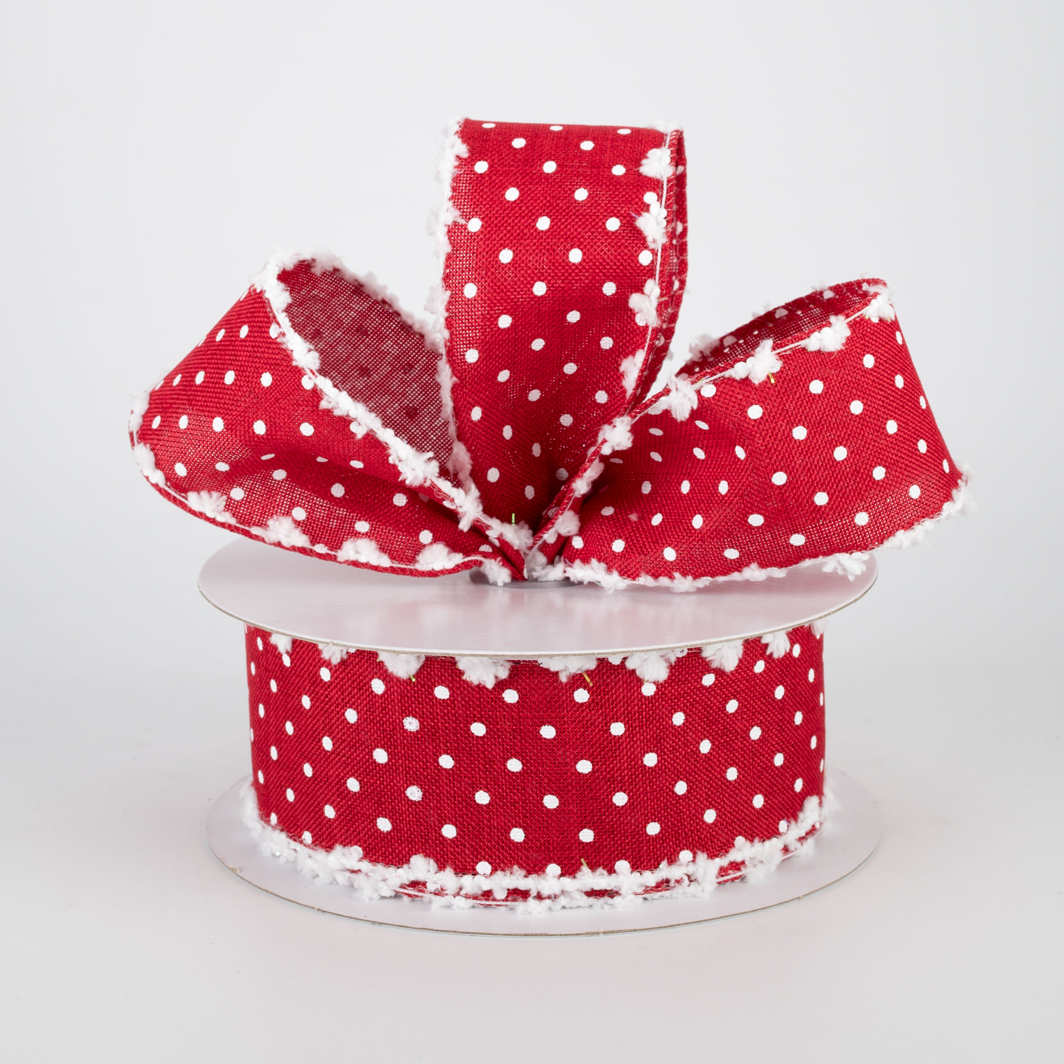 1.5" Swiss Dot Snow Edge Ribbon: Red & White (10 Yards)