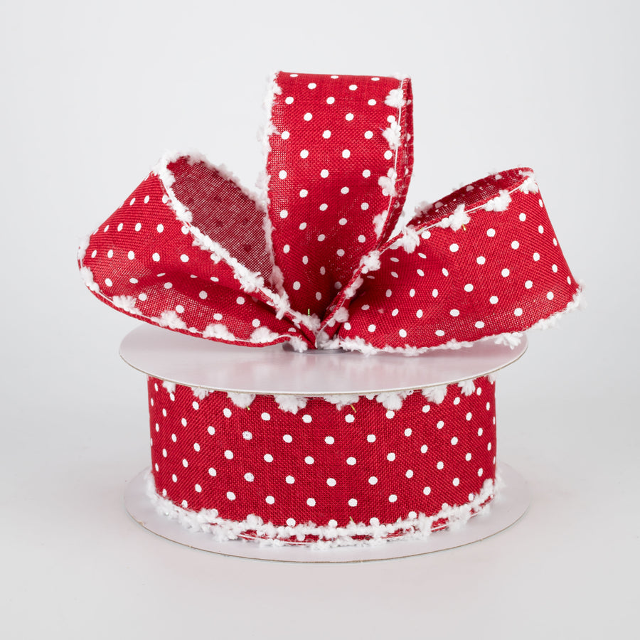 1.5" Swiss Dot Snow Edge Ribbon: Red & White (10 Yards)