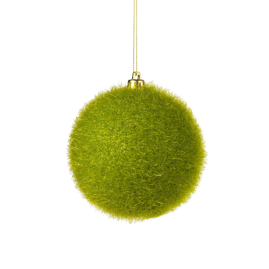 100MM Flocked Glitter Ball Ornament: Lime Green