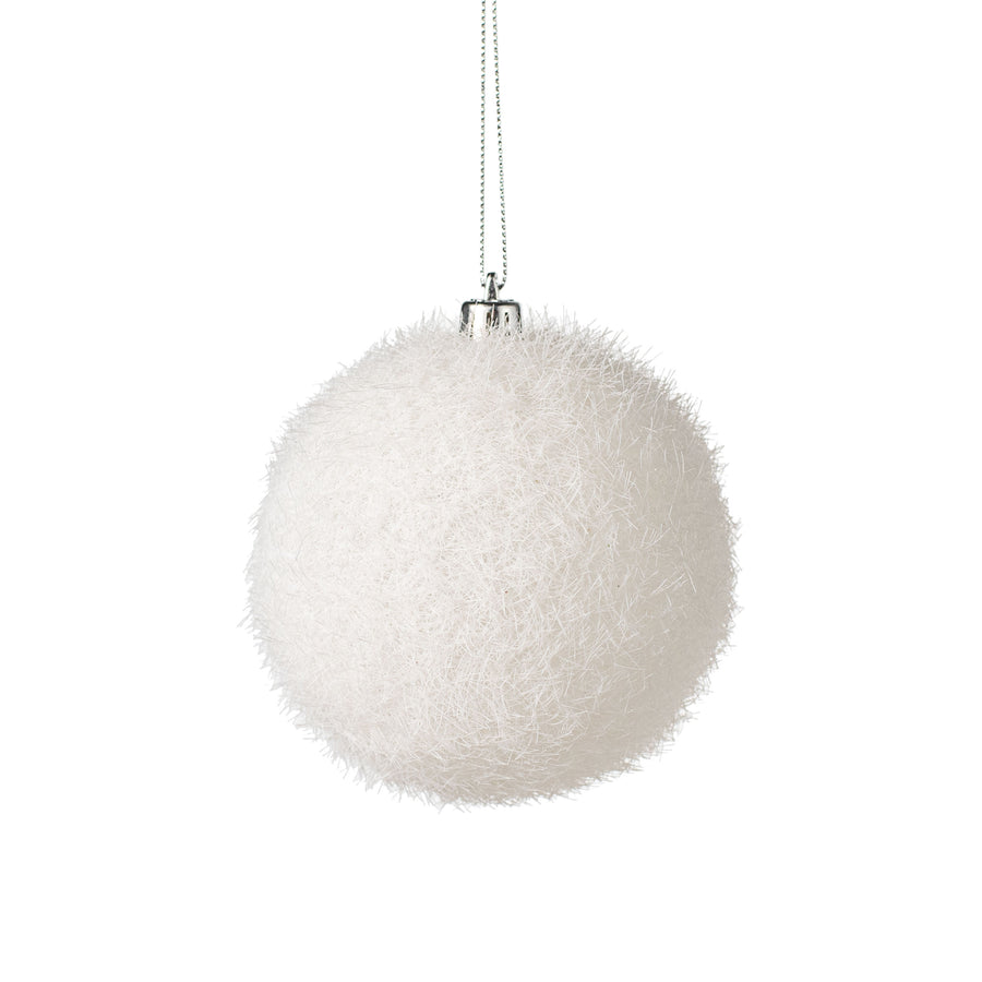 100MM Flocked Glitter Ball Ornament: White