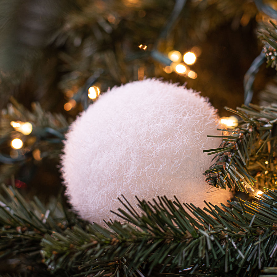 100MM Flocked Glitter Ball Ornament: White