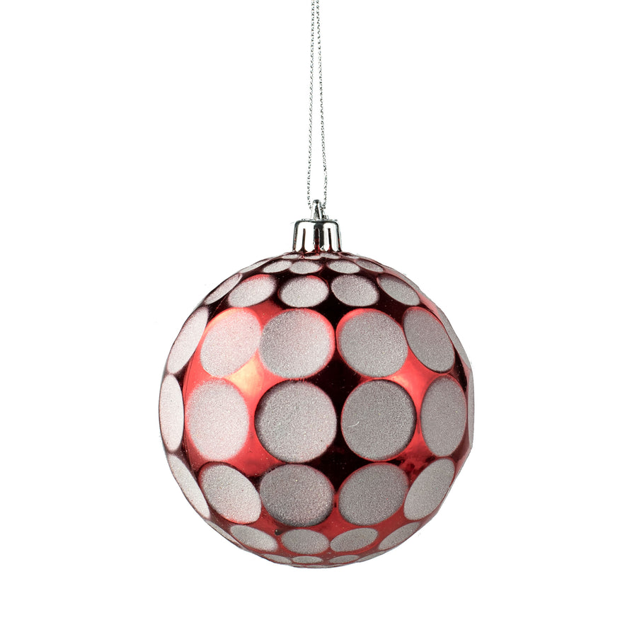 100MM Indent Dot Ball Ornament: Red & White