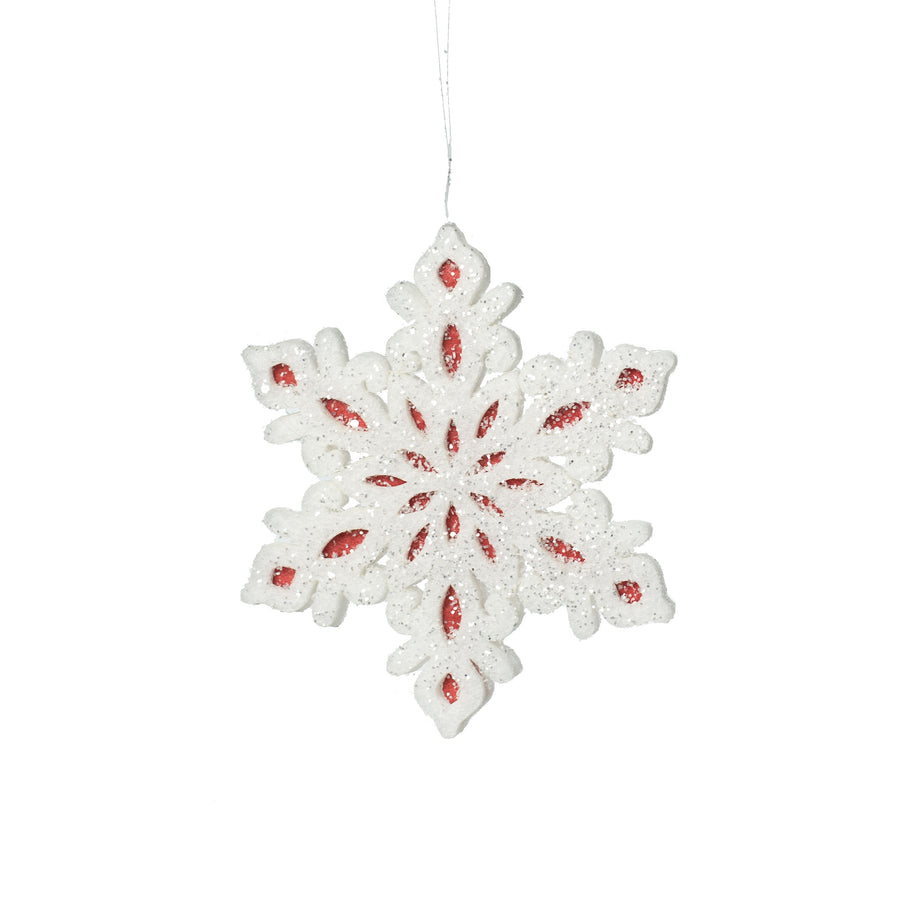 8" Glittered Felt & Foam Snowflake Ornament: Red