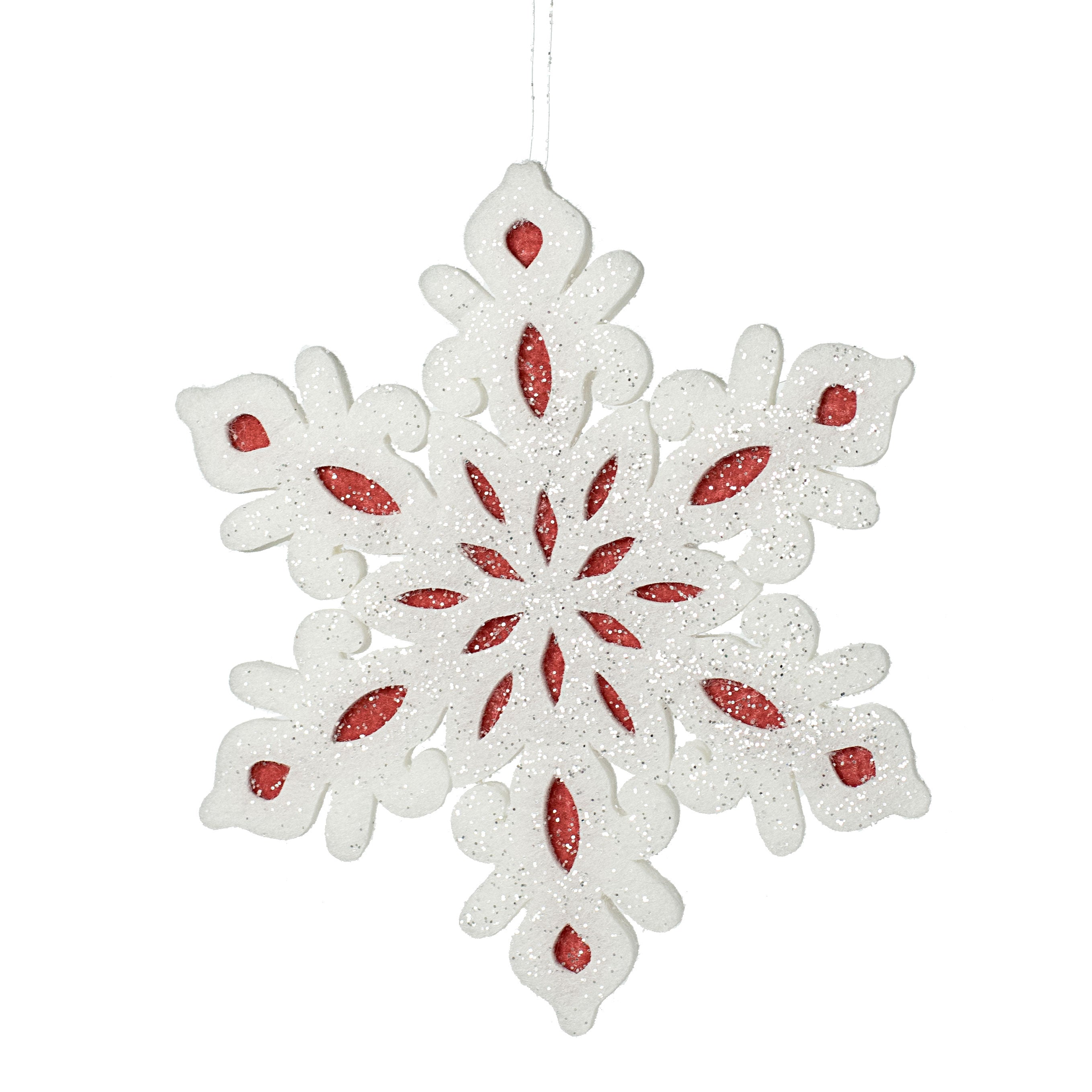 12" Glittered Felt & Foam Snowflake Ornament: Red