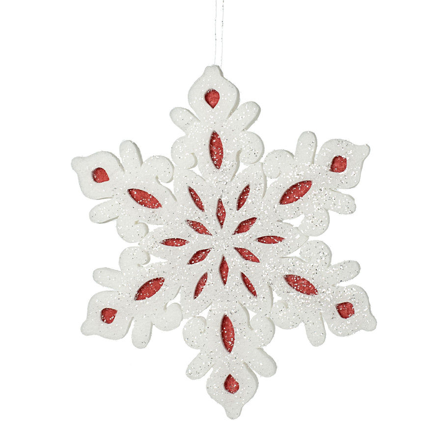 12" Glittered Felt & Foam Snowflake Ornament: Red