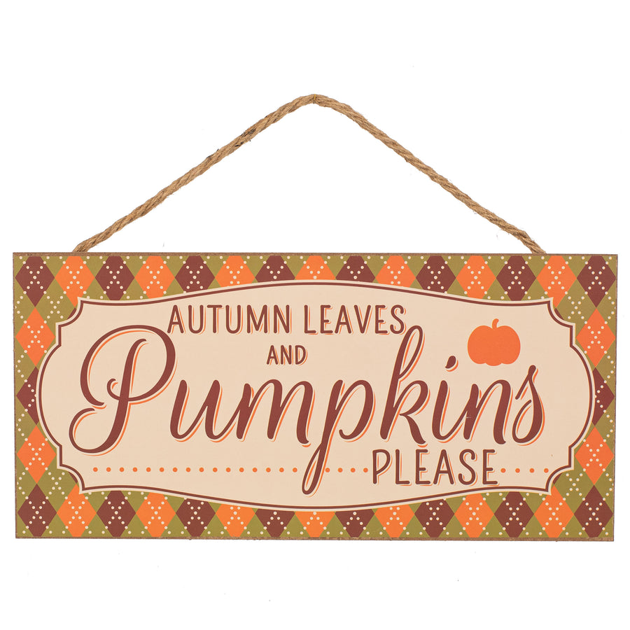 12" Wooden Sign: Autumn Leaves & Pumpkins