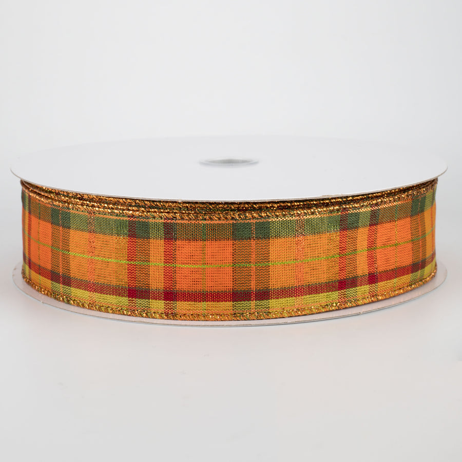 1.5" Fall Plaid Metallic Ribbon (50 Yards)