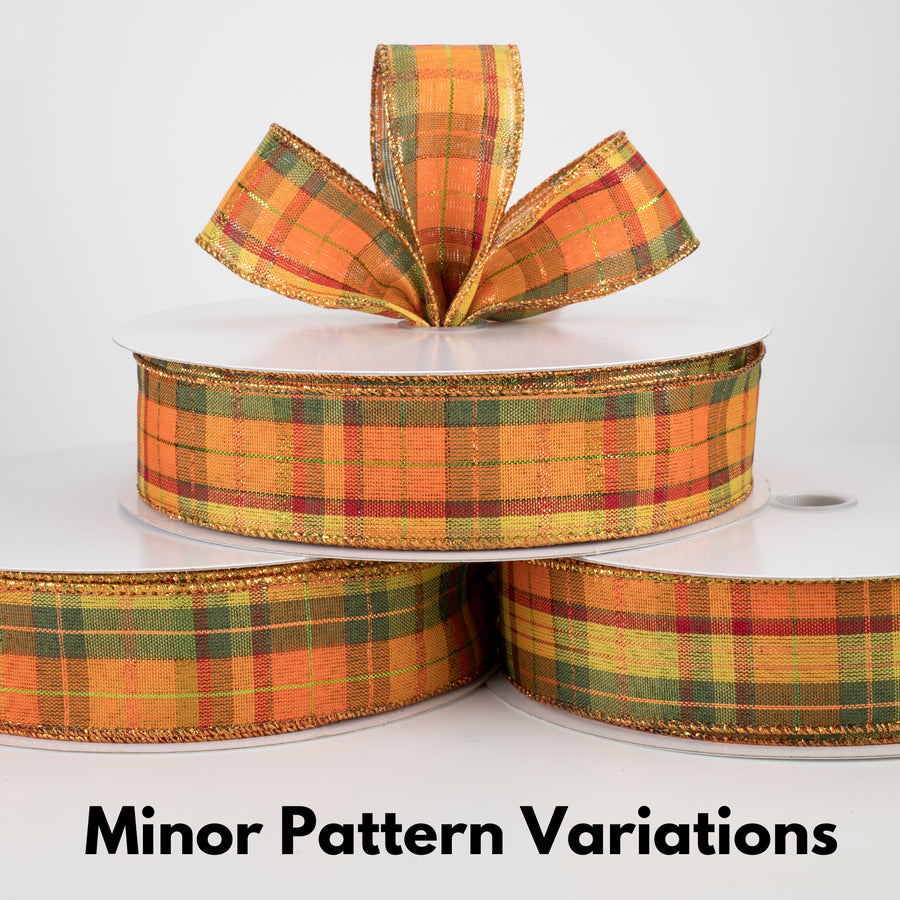 1.5" Fall Plaid Metallic Ribbon (50 Yards)