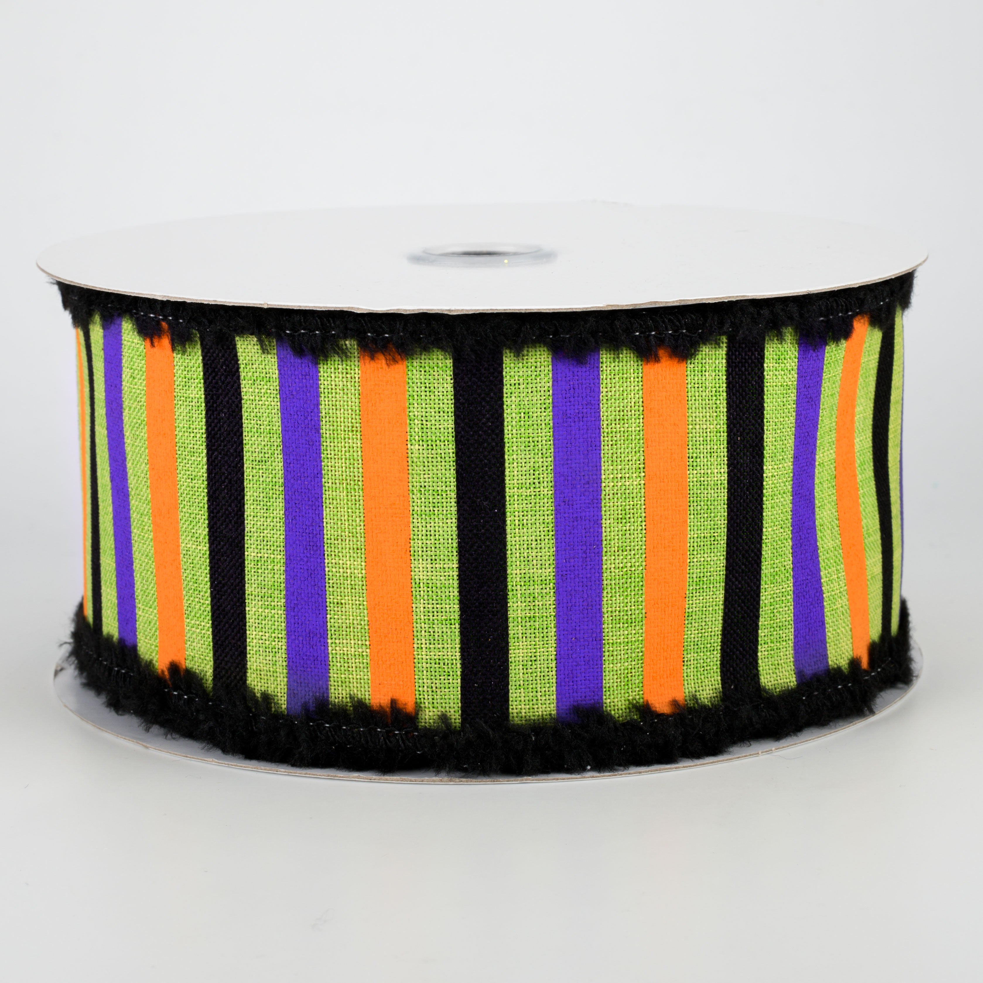 2.5" Chenille Edge Halloween Horizontal Stripe Ribbon: Lime (10 Yards)