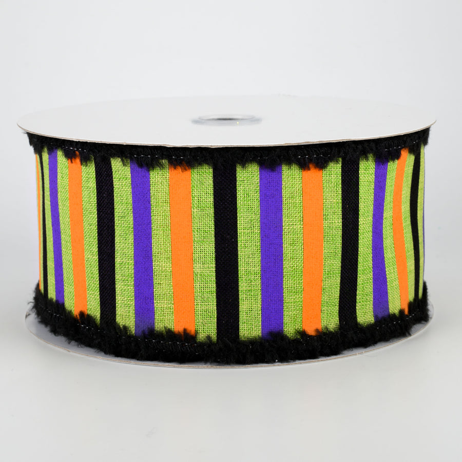2.5" Chenille Edge Halloween Horizontal Stripe Ribbon: Lime (10 Yards)