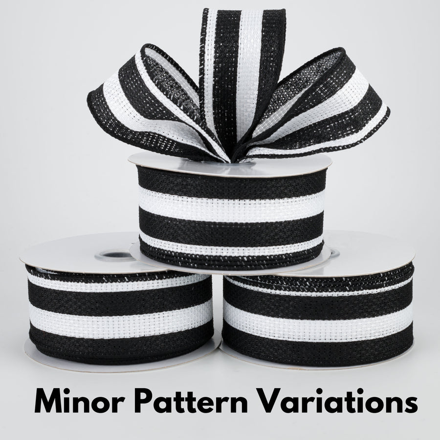 1.5" Vertical Stripe Faux Burlap Ribbon: Black & White (10 Yards)