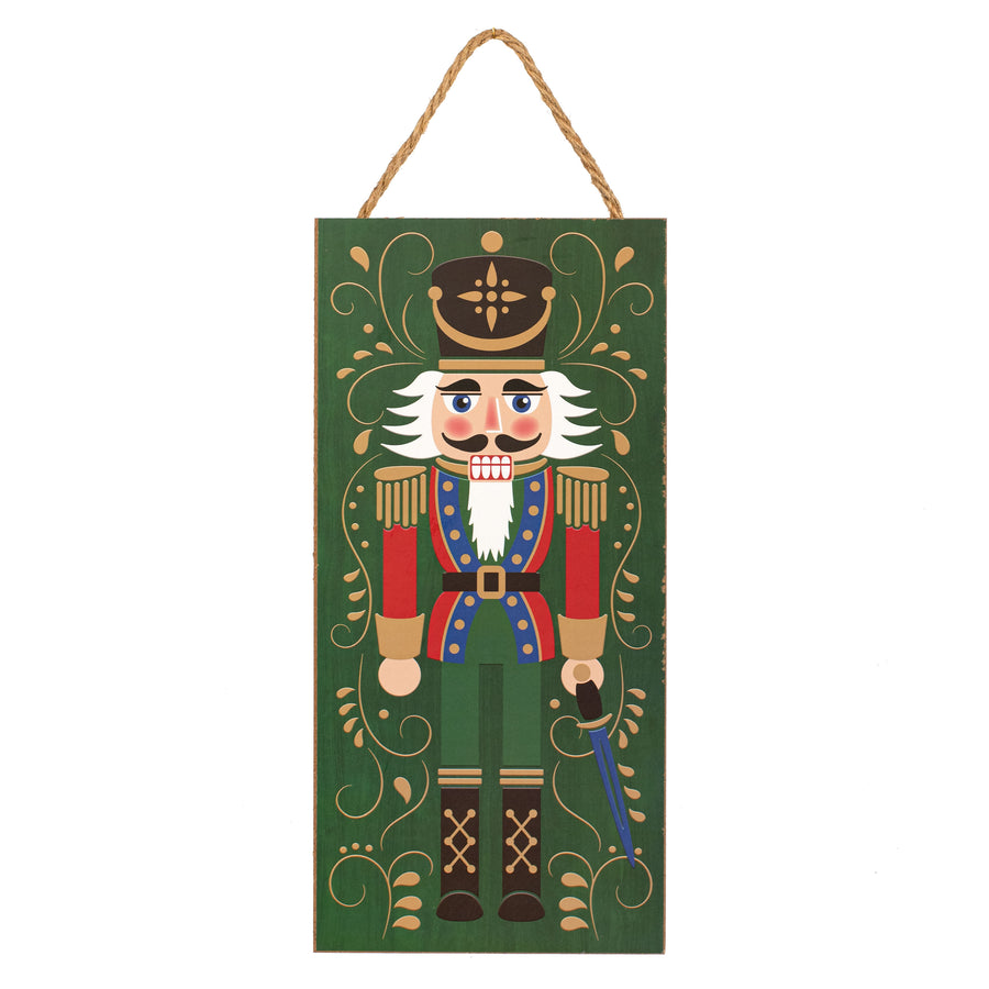 12" Wooden Sign: Green Nutcracker