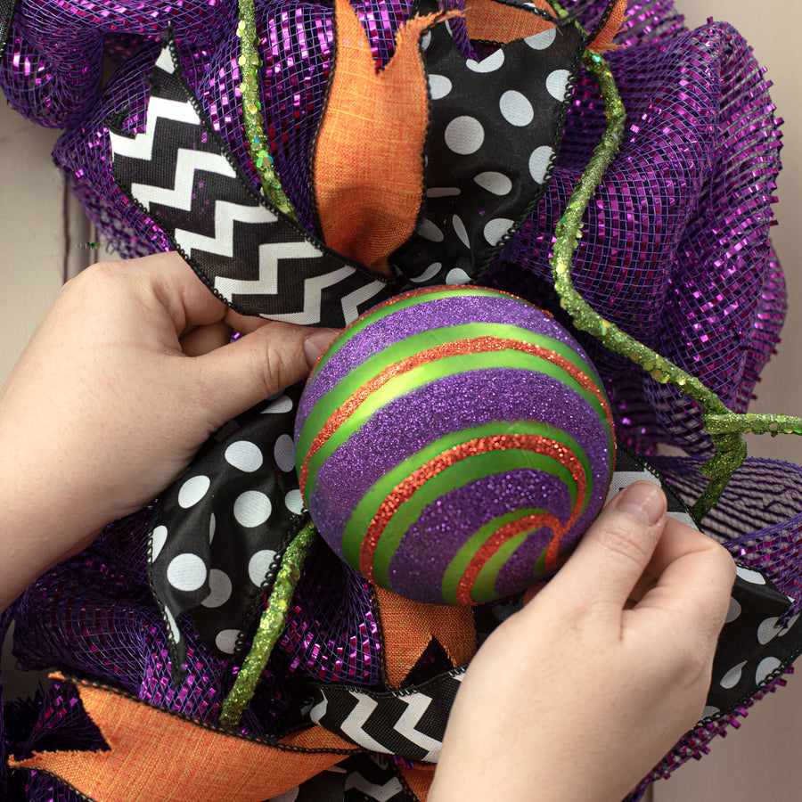100MM Diagonal Glitter Stripe Ball Ornament: Halloween