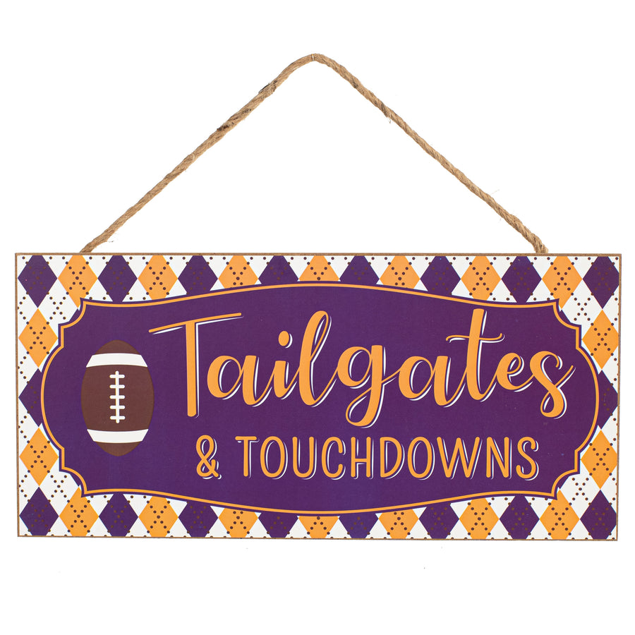 12" Wooden Sign: Purple Tailgates & Touchdowns