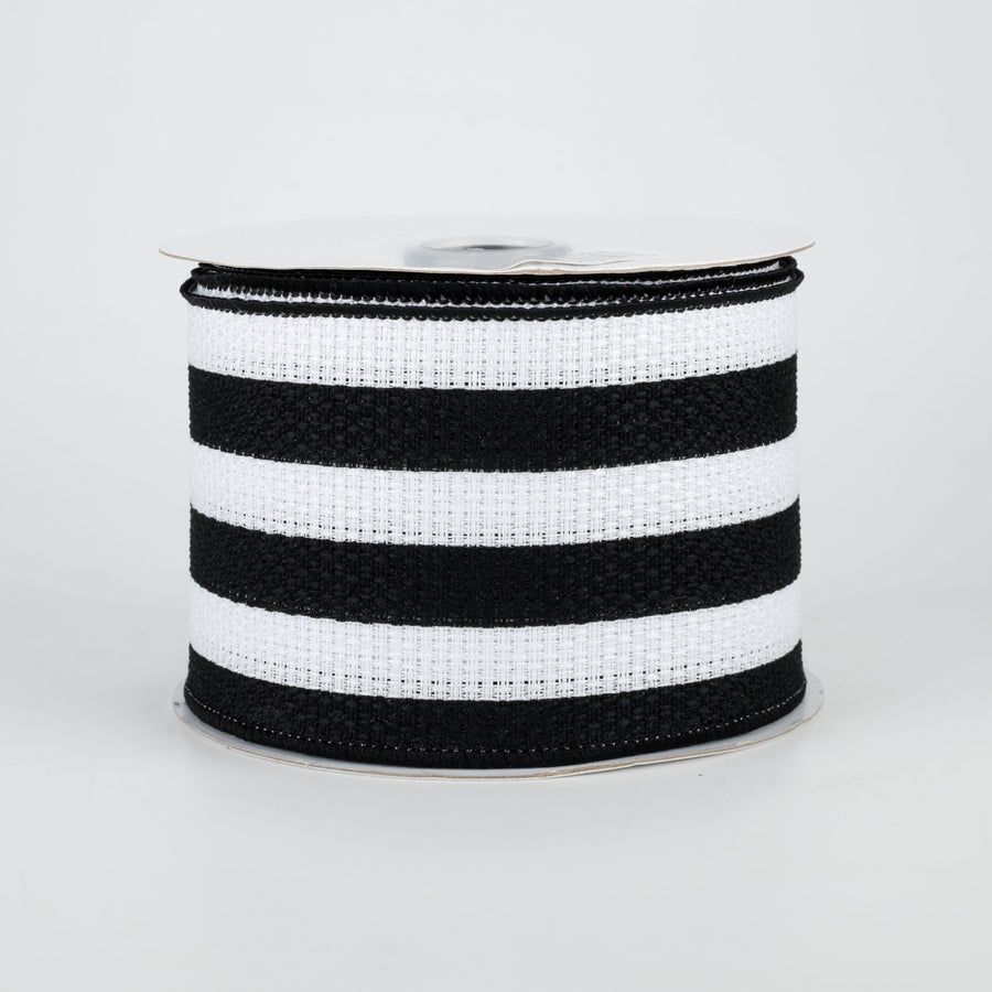 2.5" Vertical Stripe Faux Burlap Ribbon: Black & White (10 Yards)