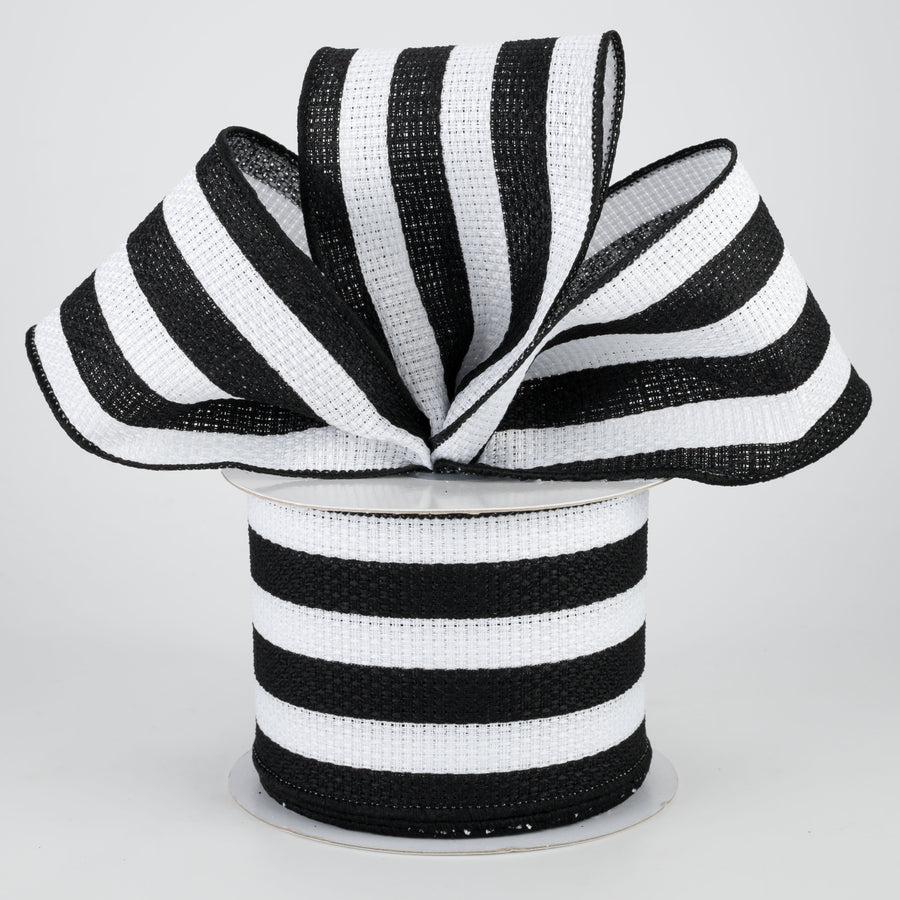 2.5" Vertical Stripe Faux Burlap Ribbon: Black & White (10 Yards)