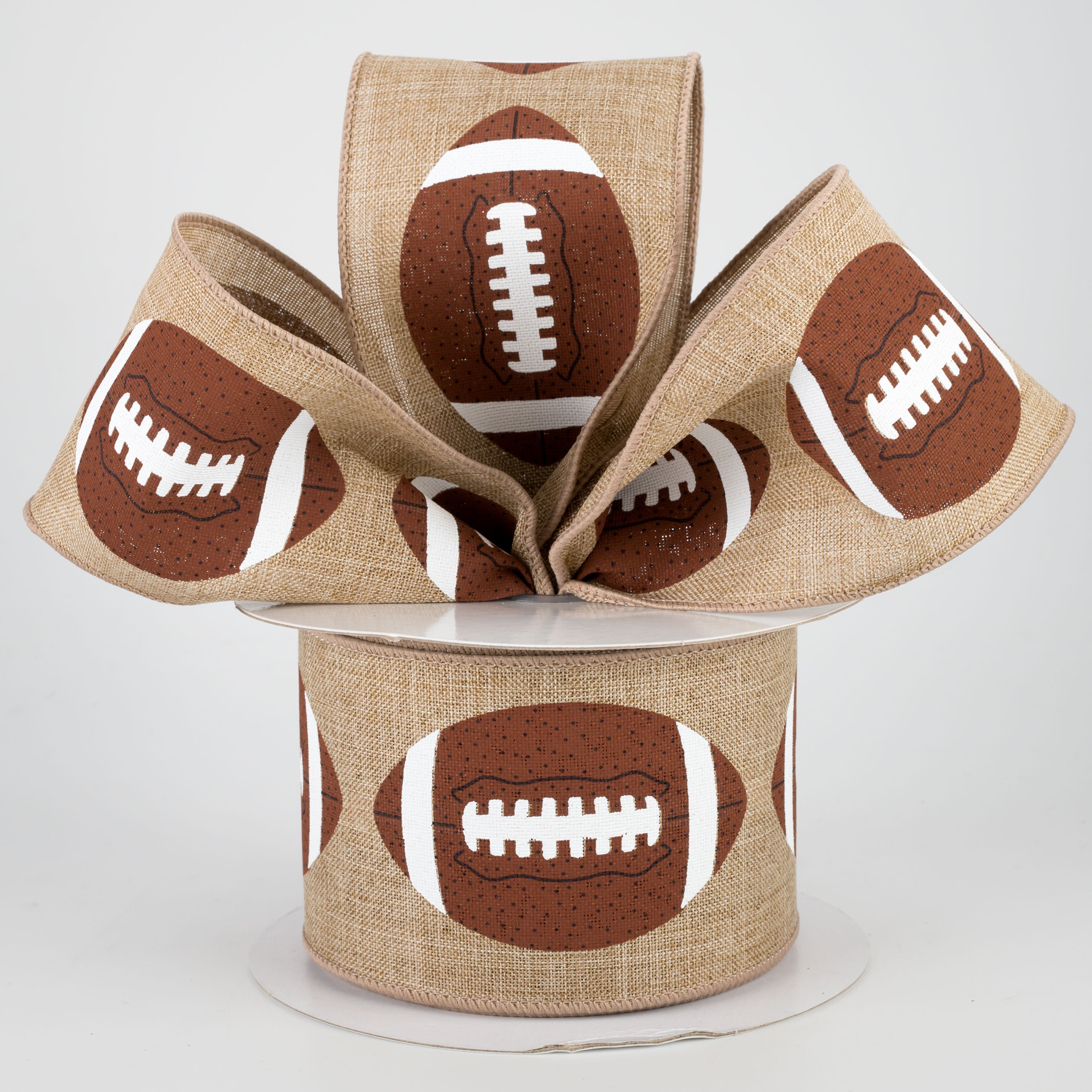2.5" Footballs Ribbon: Light Beige (10 Yards)