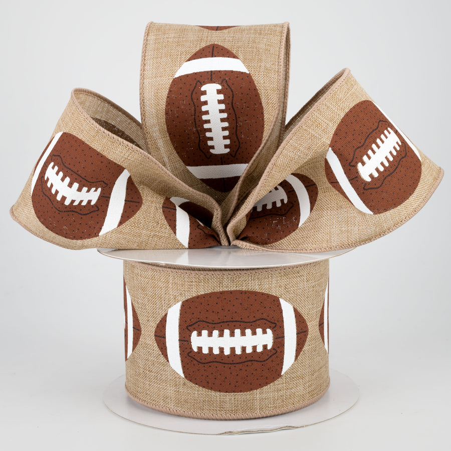 2.5" Footballs Ribbon: Light Beige (10 Yards)