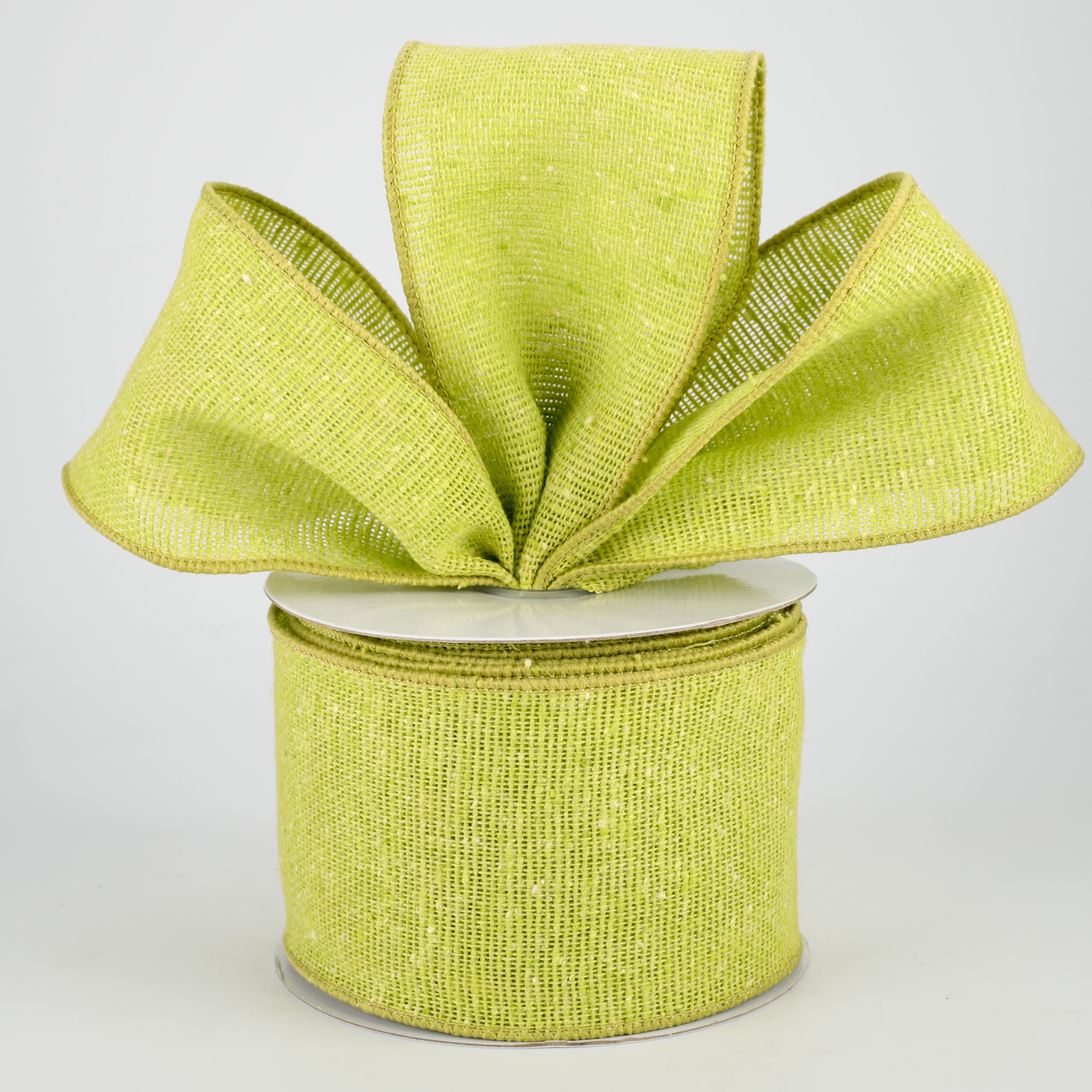 2.5" Faux Linen Slub Ribbon: Lime Green (10 Yards)