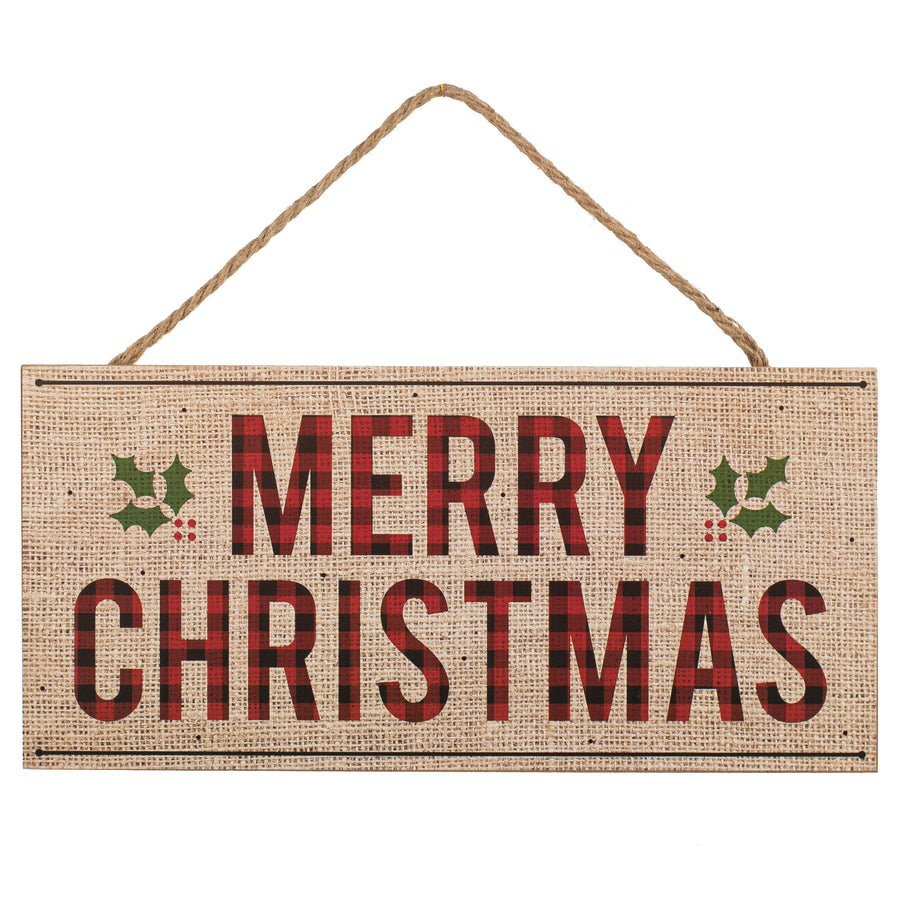 12" Wooden Sign: Merry Christmas Buffalo Plaid