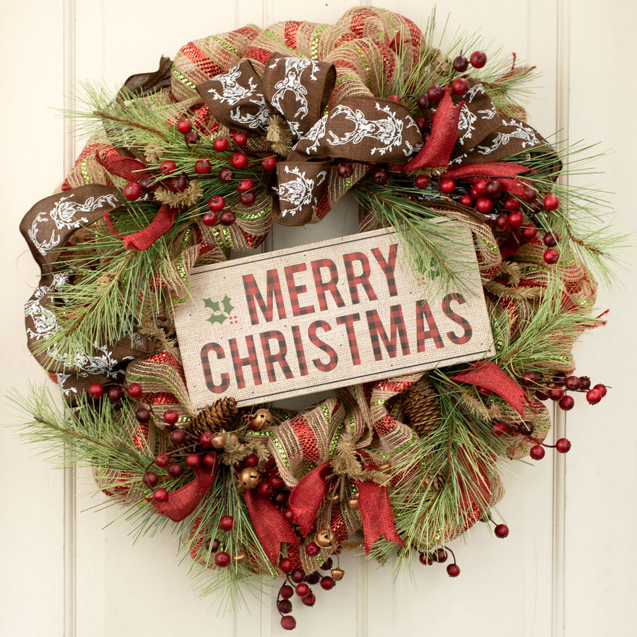 12" Wooden Sign: Merry Christmas Buffalo Plaid