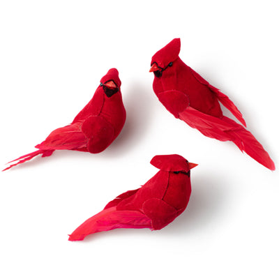 4.5" Velvet Feather Cardinal: Red (Set of 3)