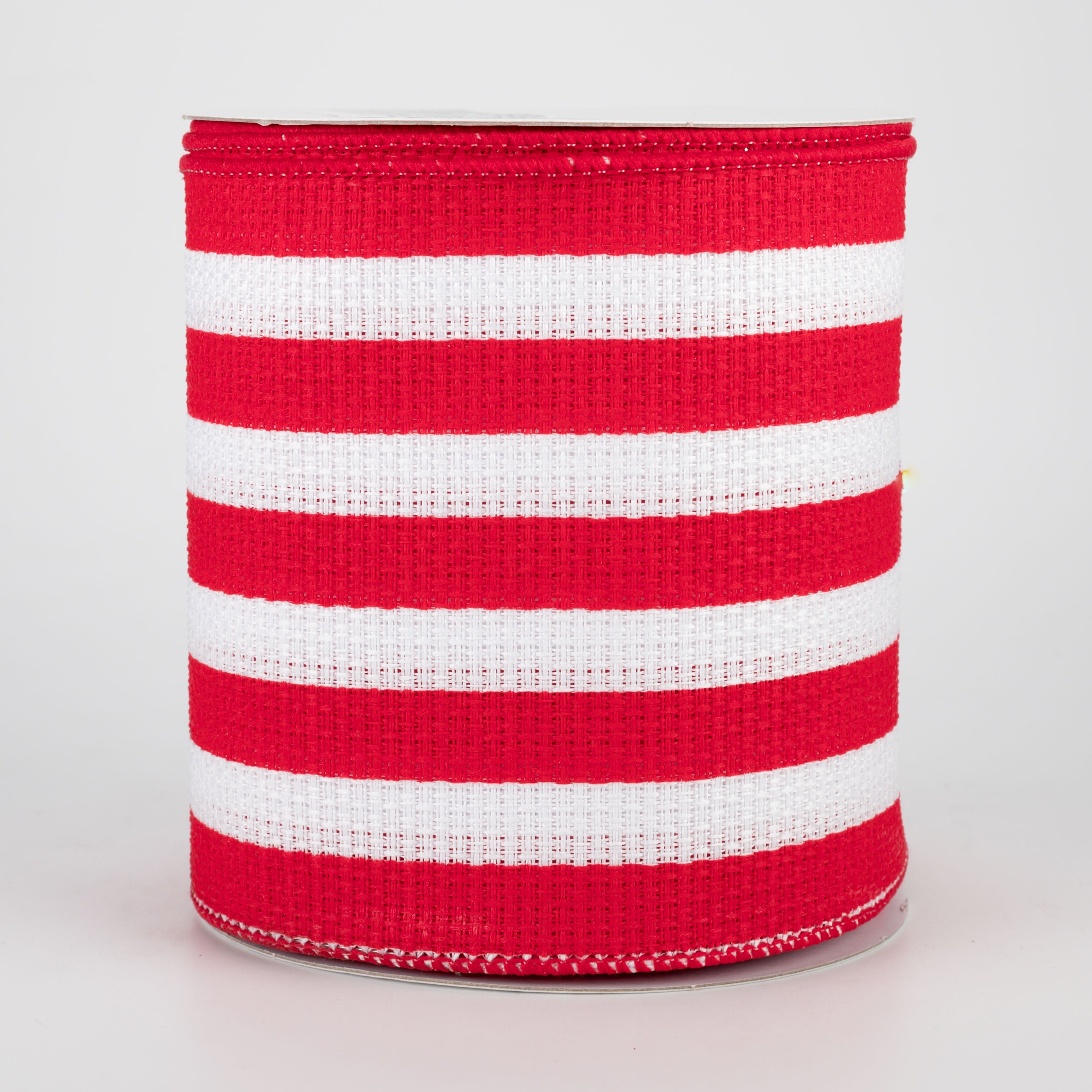 4" Vertical Stripe Faux Burlap Ribbon: Red & White (10 Yards)