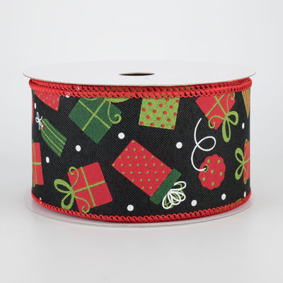 2.5" Christmas Presents Ribbon: Black (10 Yards)