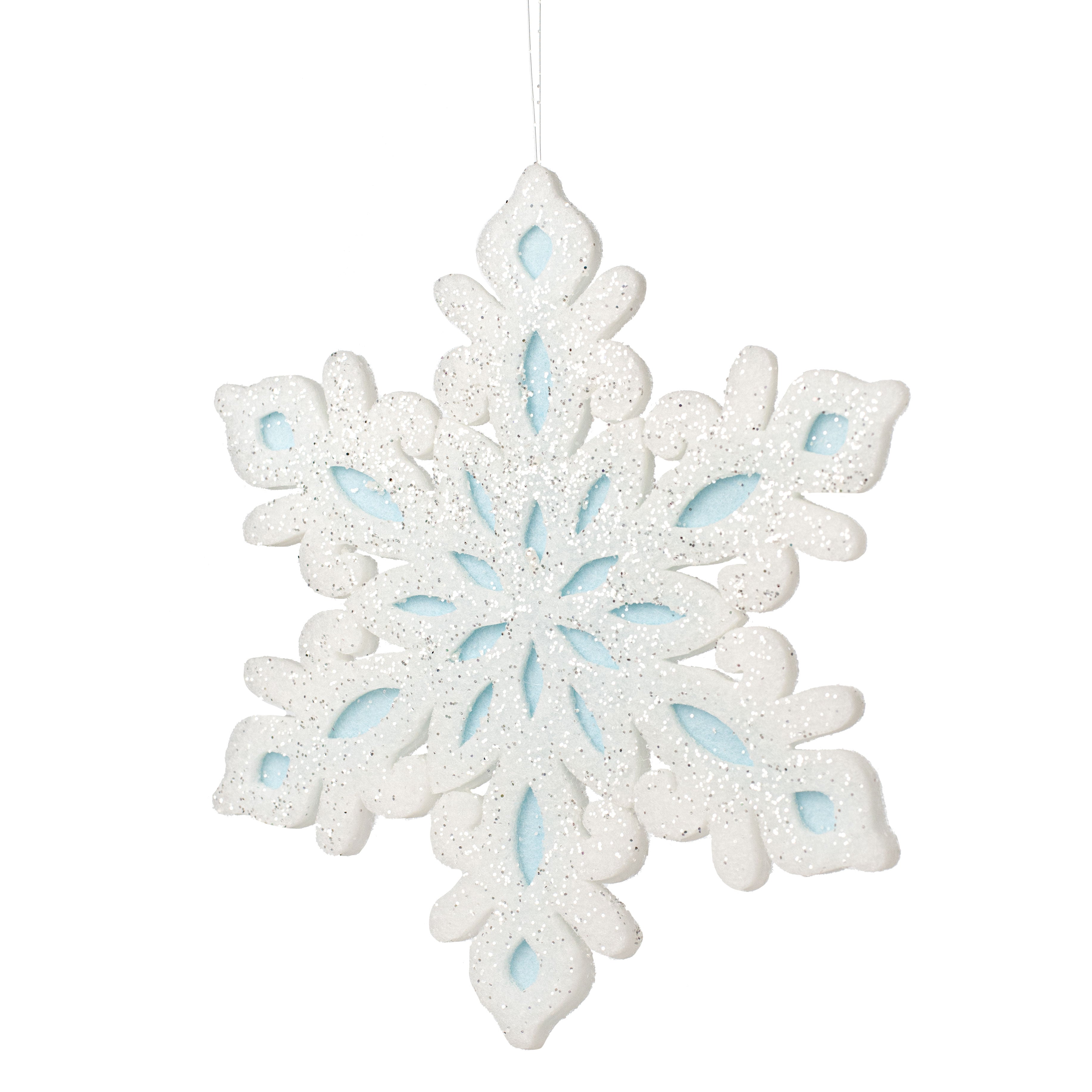 12" Glittered Felt & Foam Snowflake Ornament: Light Blue