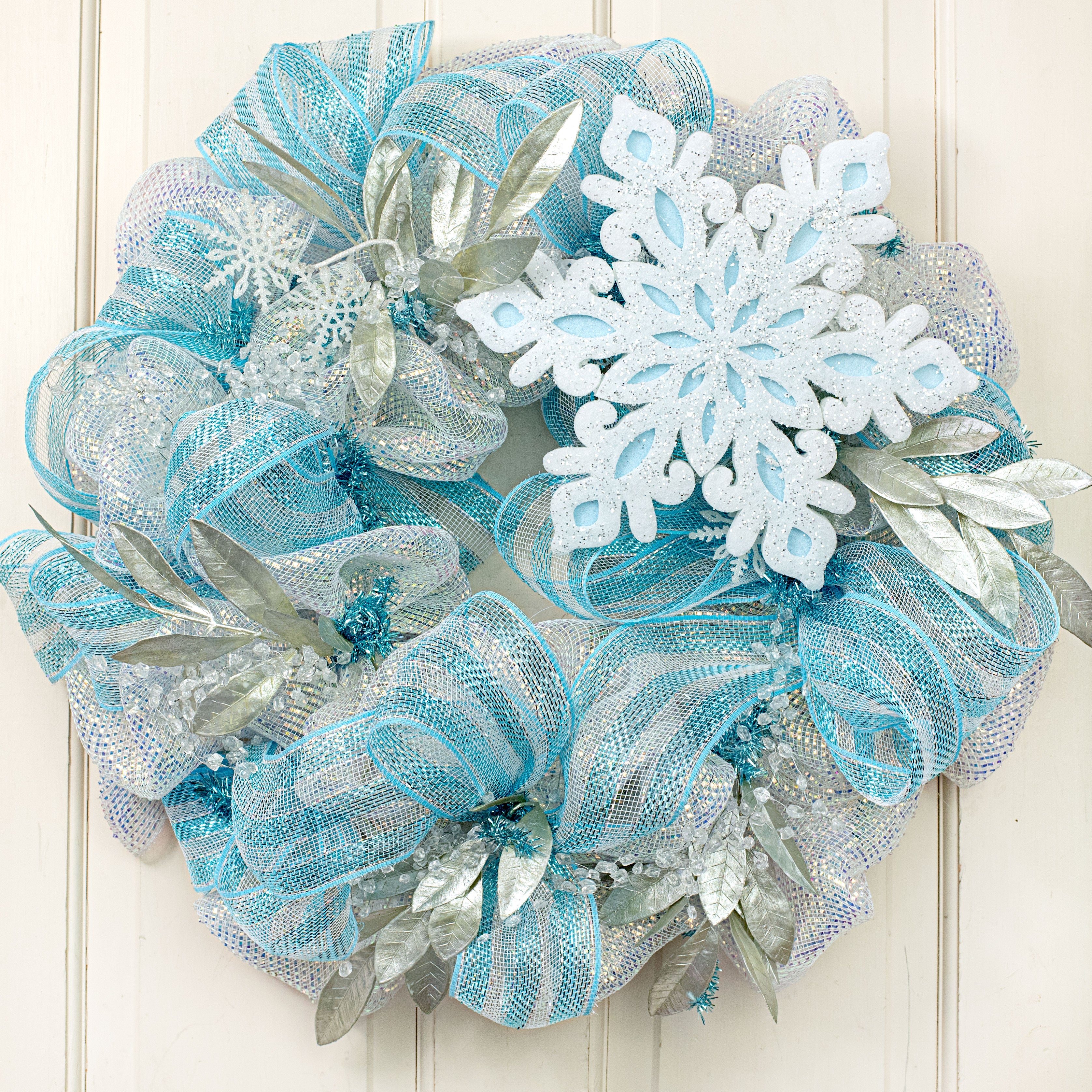 12" Glittered Felt & Foam Snowflake Ornament: Light Blue