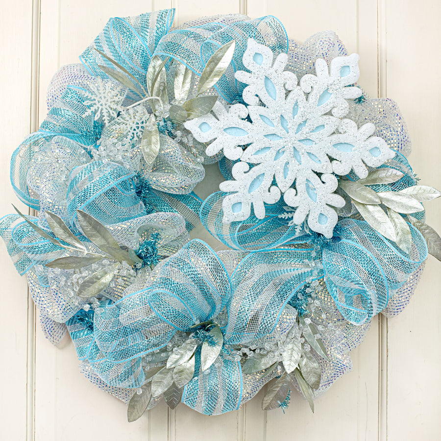12" Glittered Felt & Foam Snowflake Ornament: Light Blue