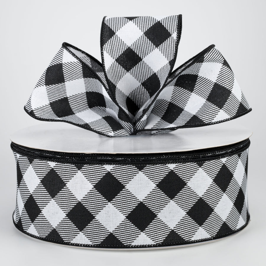2.5" Diagonal Check Ribbon: Black & White (50 Yards)