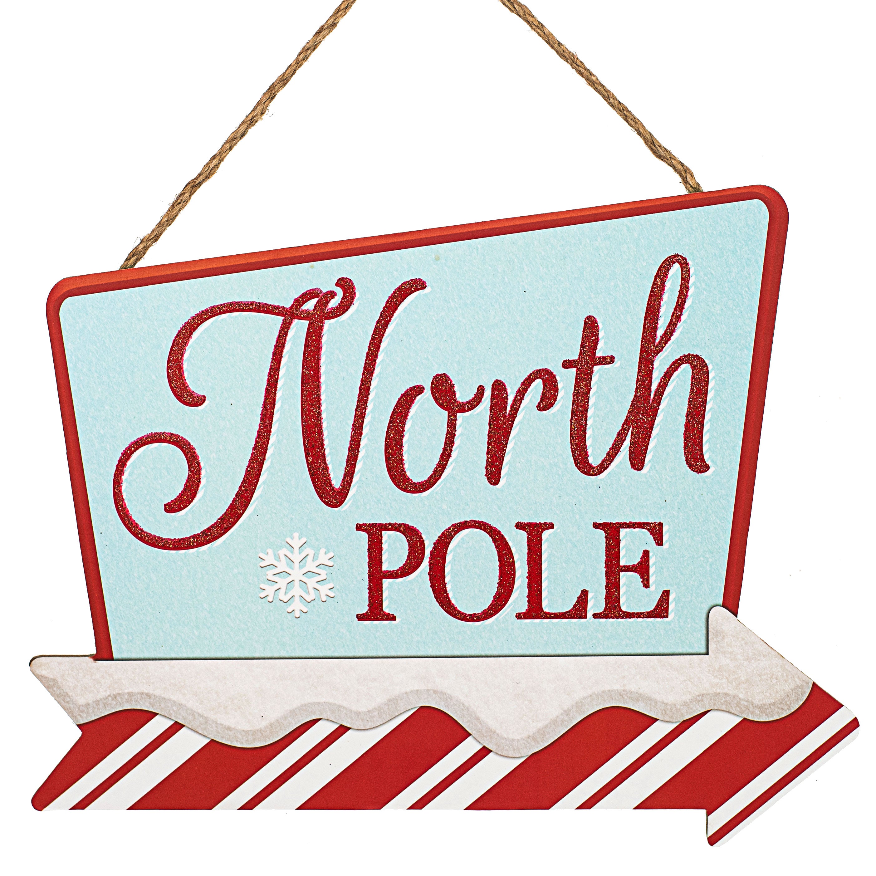 12" Wooden Sign: Ice Blue North Pole Arrow