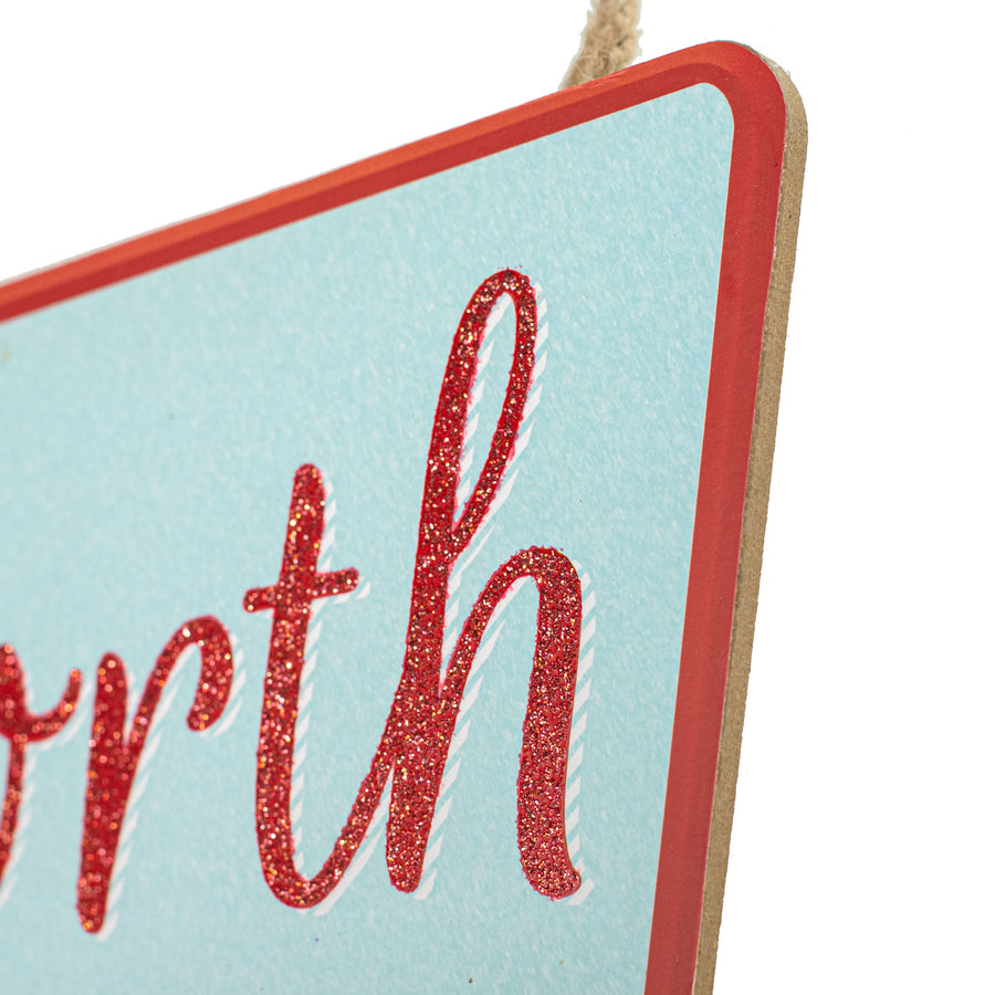 12" Wooden Sign: Ice Blue North Pole Arrow