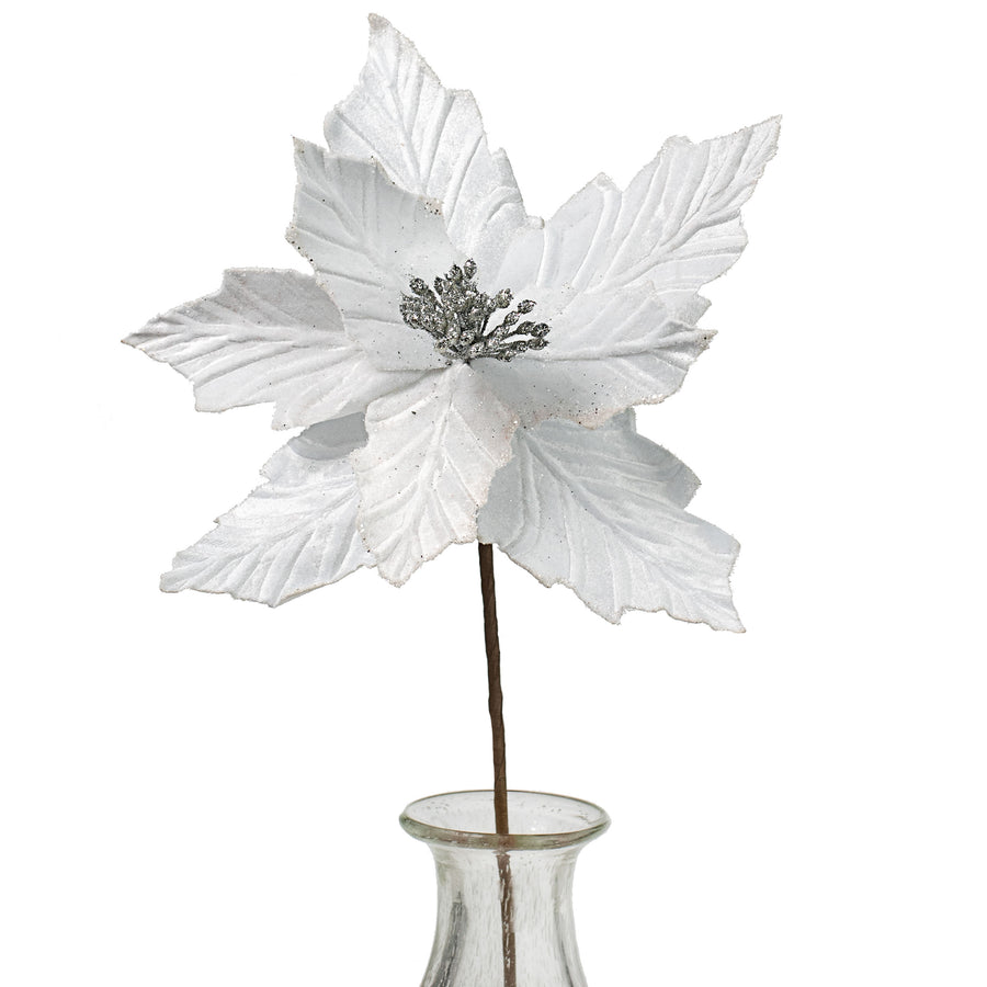 18" Velvet Poinsettia Stem: White