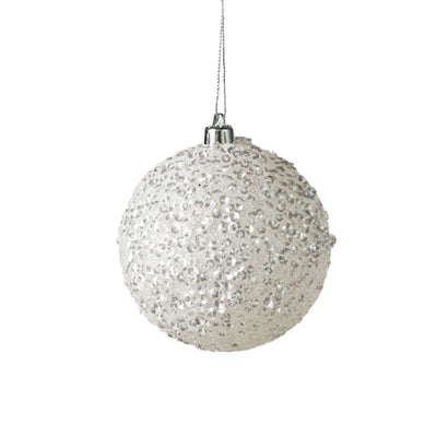100MM Sequin Glitter Ball Ornament: White