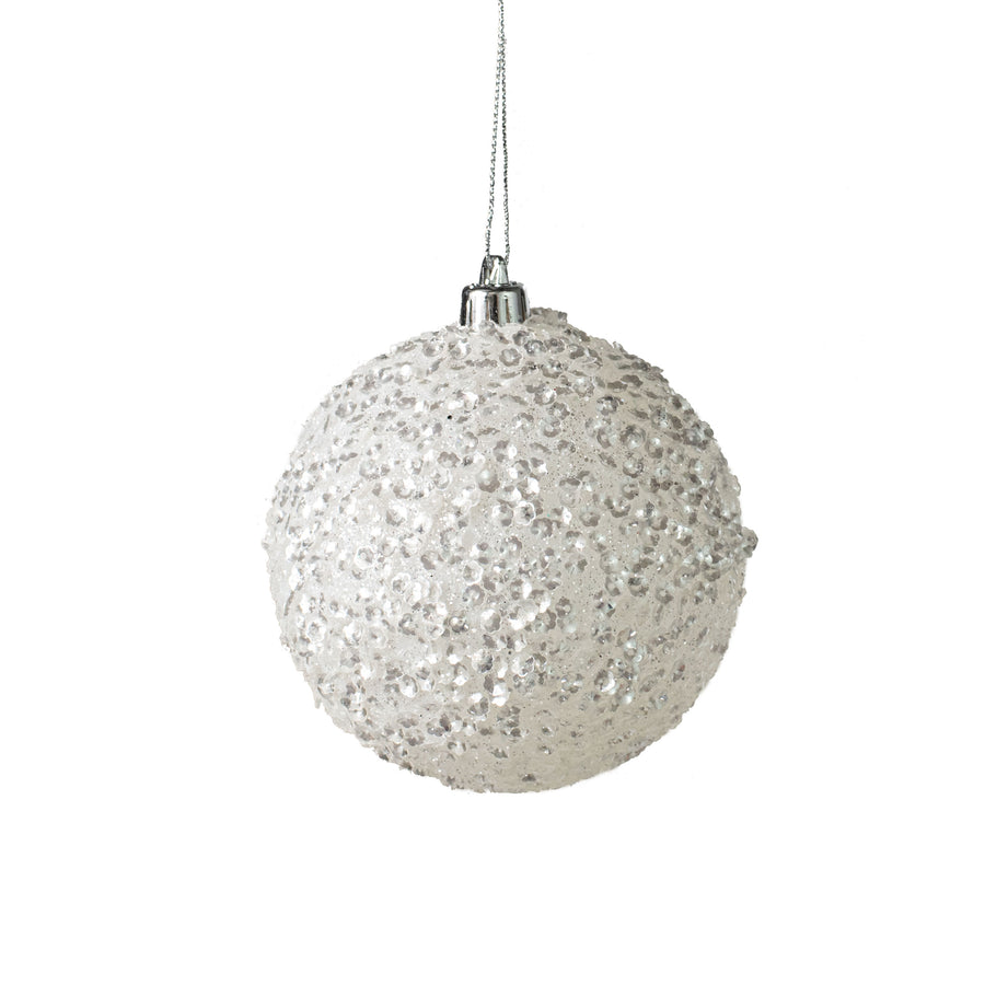 100MM Sequin Glitter Ball Ornament: White