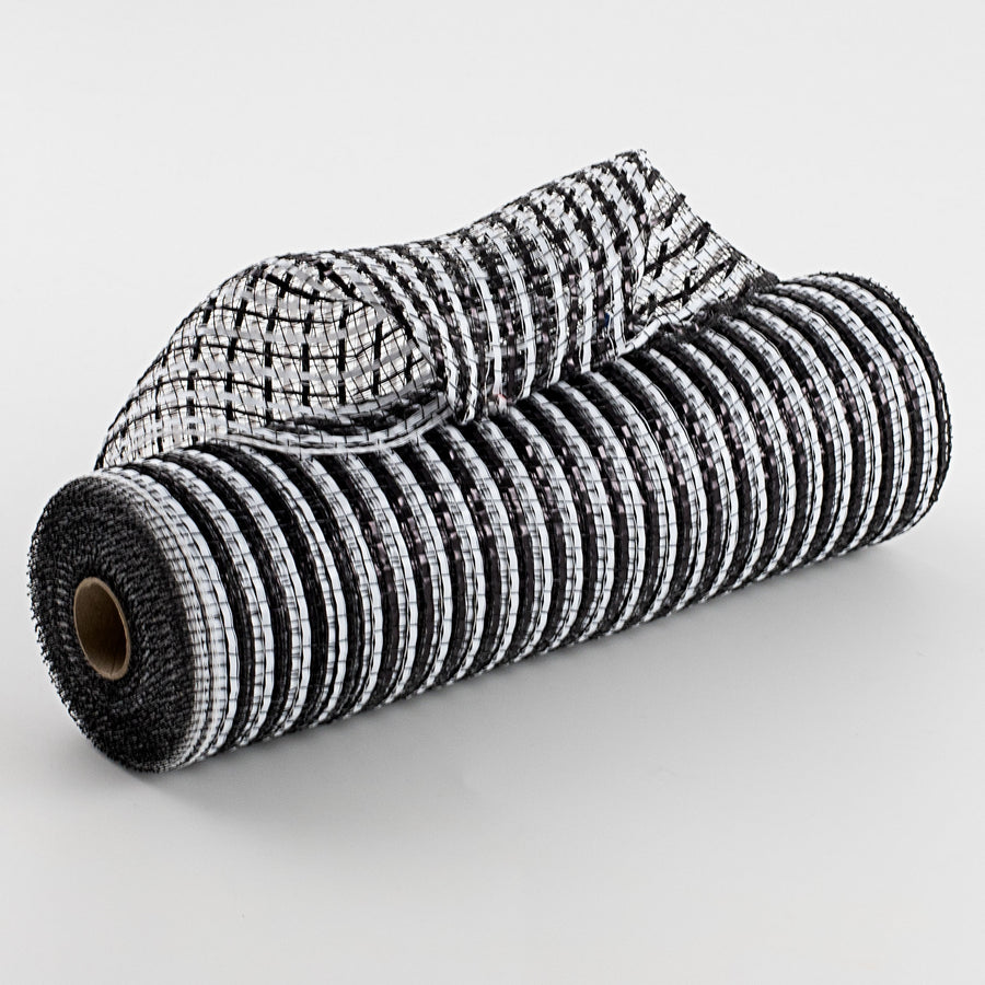 10" Thin Bold Stripe Deco Mesh: Black & White