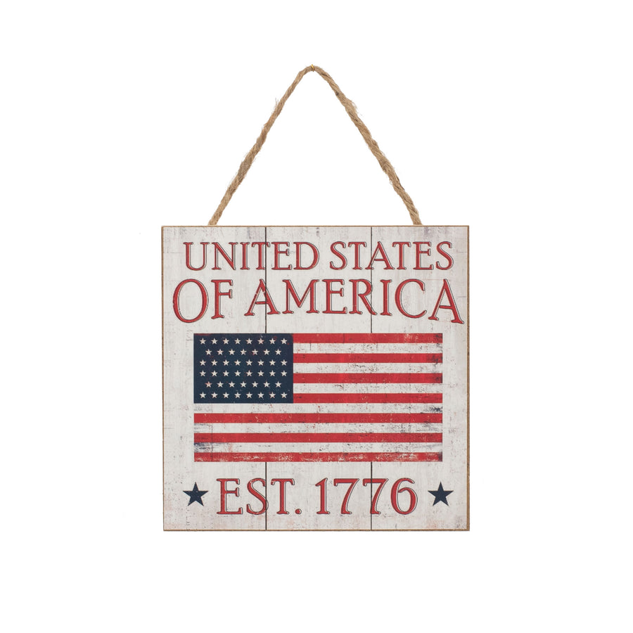 5" Square Wooden Sign: United States of America Flag