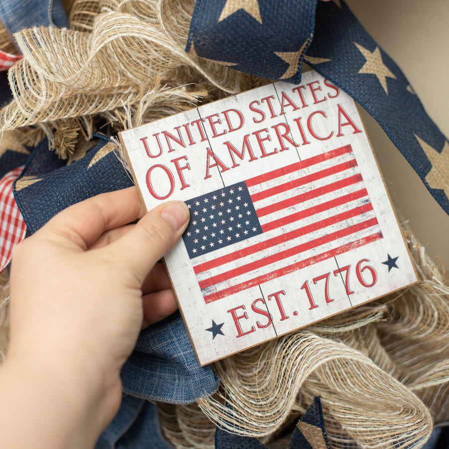 5" Square Wooden Sign: United States of America Flag