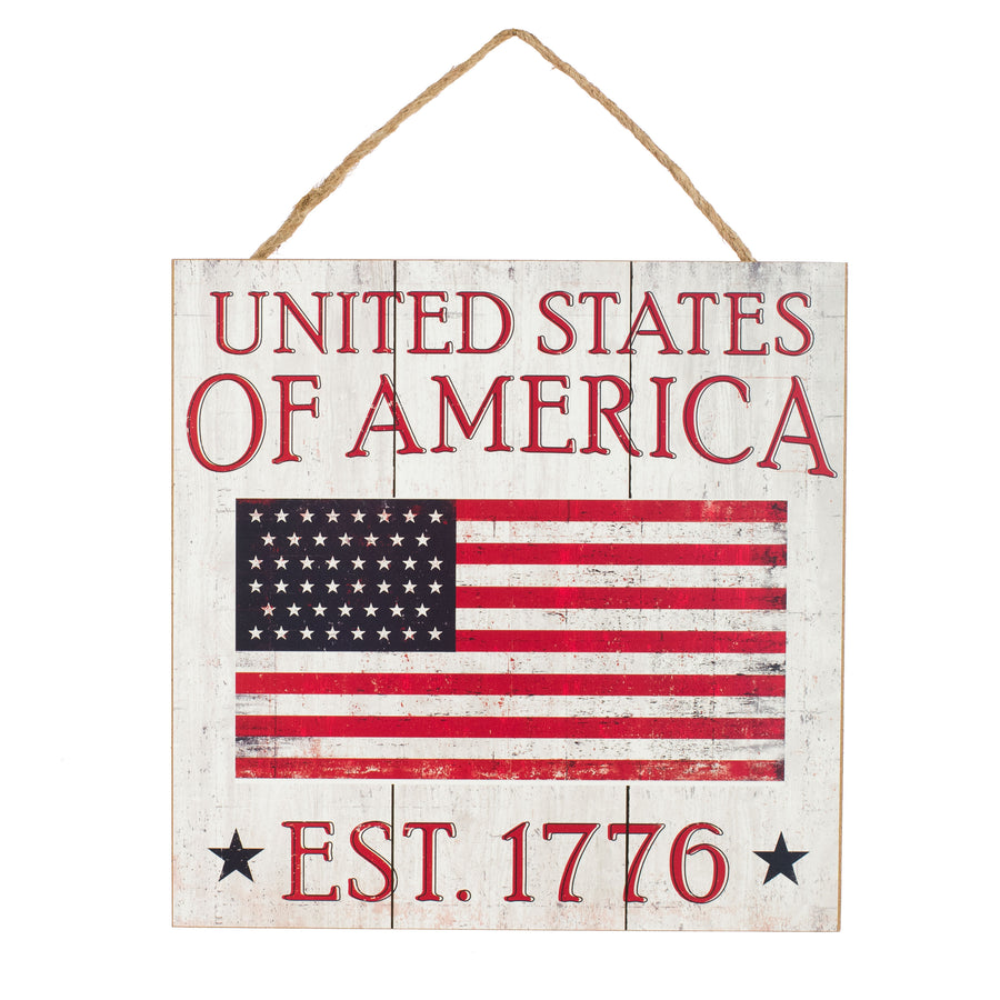 10" Square Wooden Sign: United States of America Flag