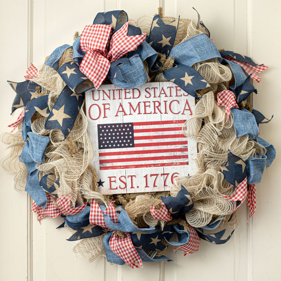 10" Square Wooden Sign: United States of America Flag