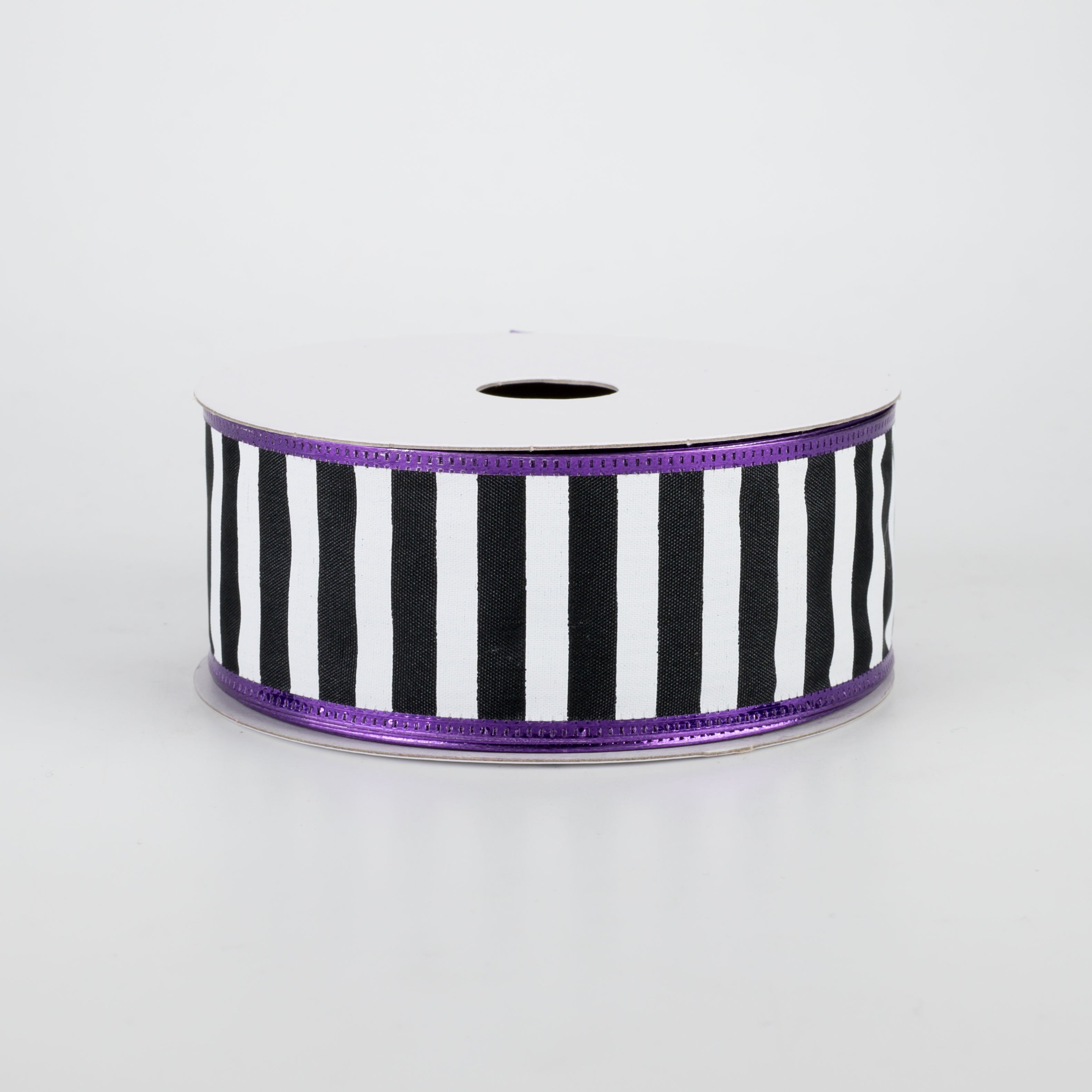 1.5" Black & White Stripe Metallic Edge Ribbon: Purple (10 yards)
